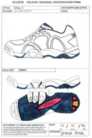 Scan of a sports shoe spec sheet