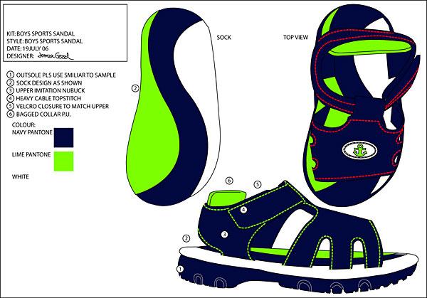 Image of a design for a boys sports sandal